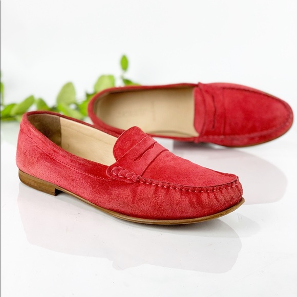 J. Crew Shoes - J Crew James Red Suede Penny Loafer Italy Made